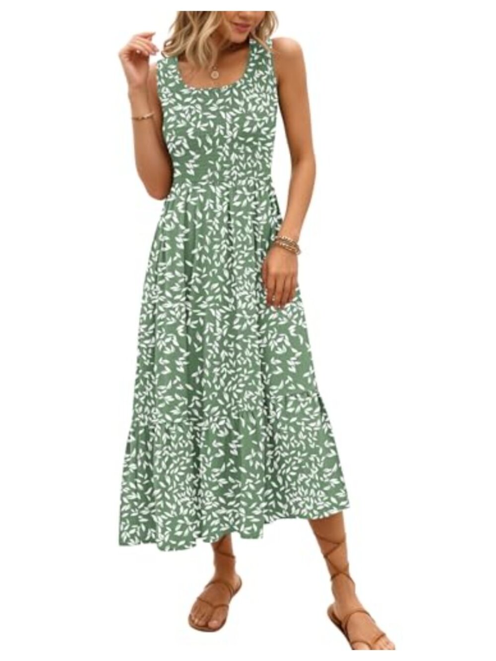 Sleeveless Boho Maxi Dress Smocked Tiered Lightweight Casual